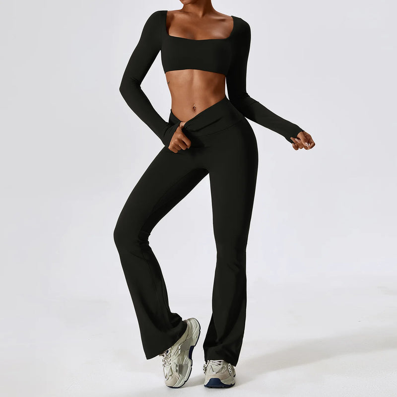 Long Sleeve Crop Top & Flare Pants Set