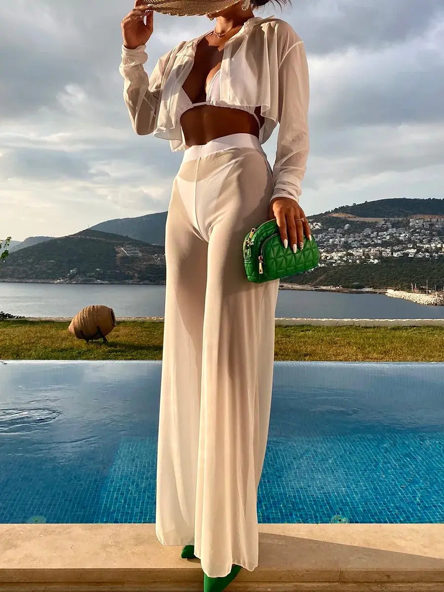 Sheer Mesh Three-Piece Cover-Up Set