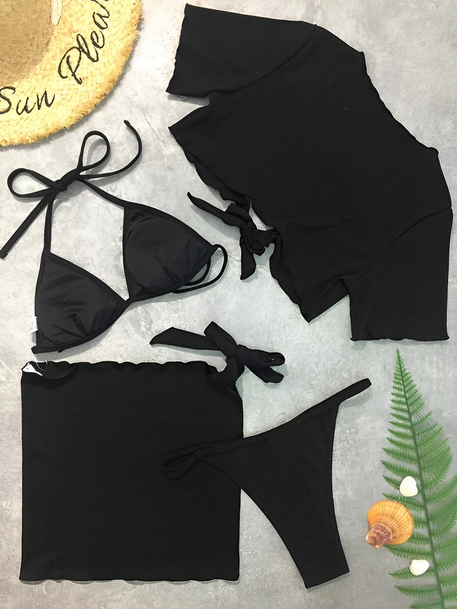 Tie Front Bikini Set with Matching Cover-Up Skirt