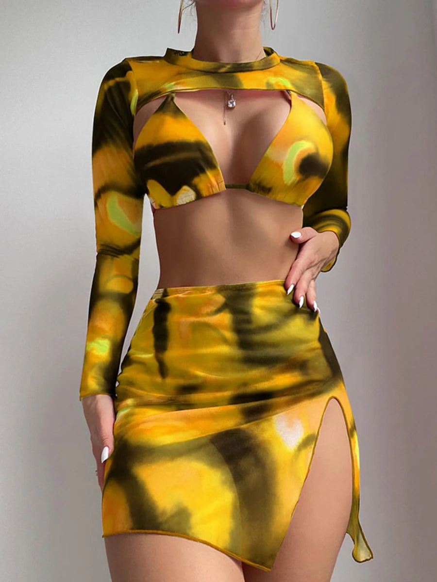 Abstract Print Three-Piece Skirt Set
