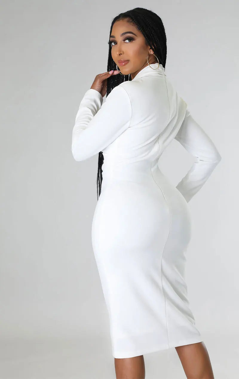 Elegant White Long Sleeve Bodycon Dress