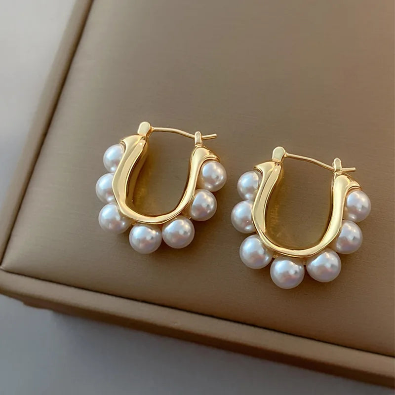 Pearl Accent Hoop Earrings