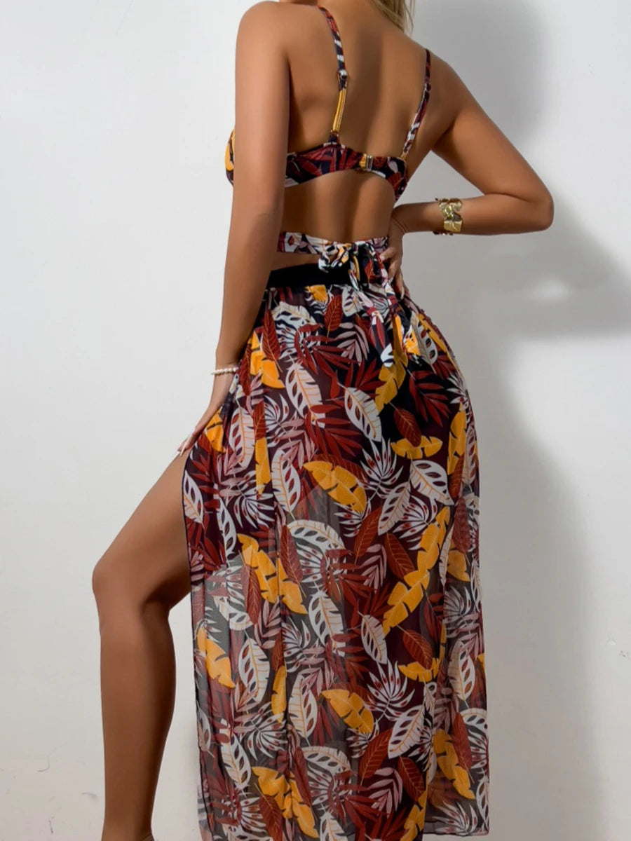 Tropical Print Bikini & Maxi Skirt Set