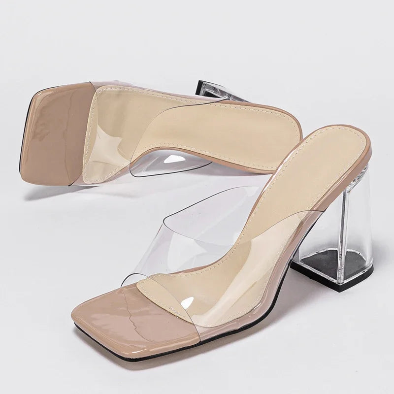 Clear Strap Block Heel Sandals