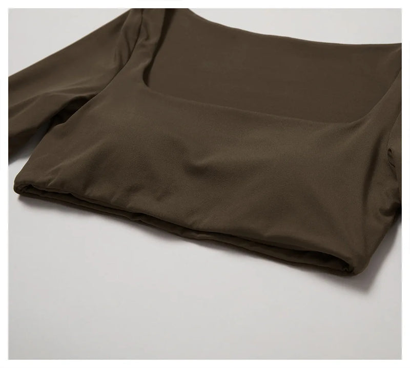 Long Sleeve Crop Top – Square Neck Activewear Top