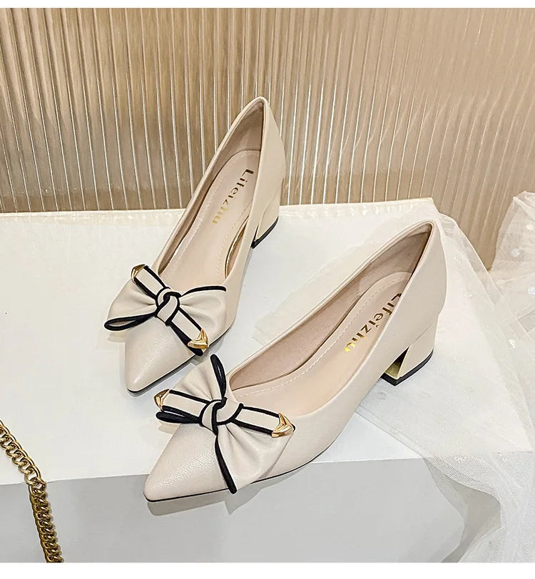 Bow Accent Block Heel Pumps