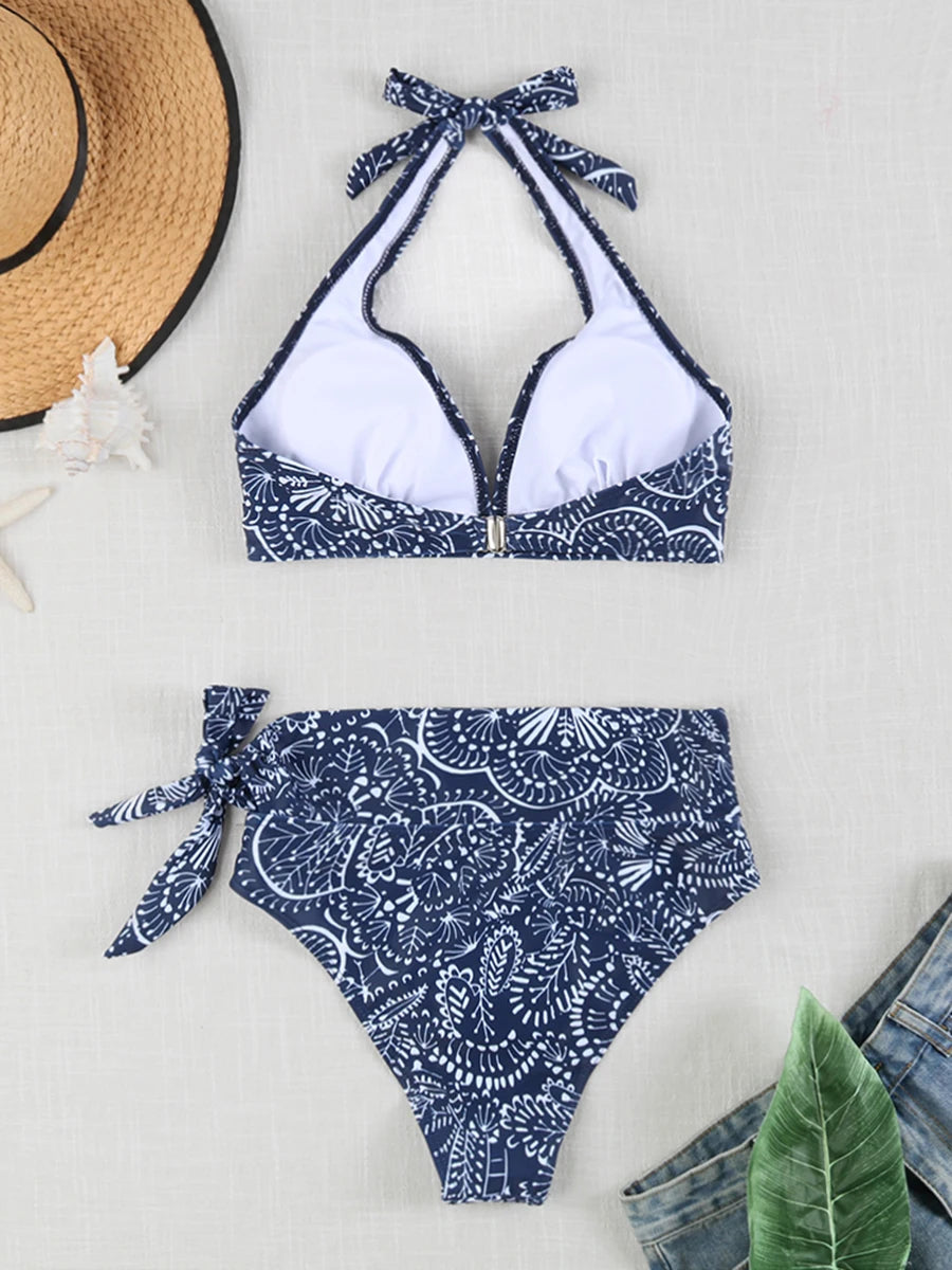 Swirl High-Waist Halter Bikini Set