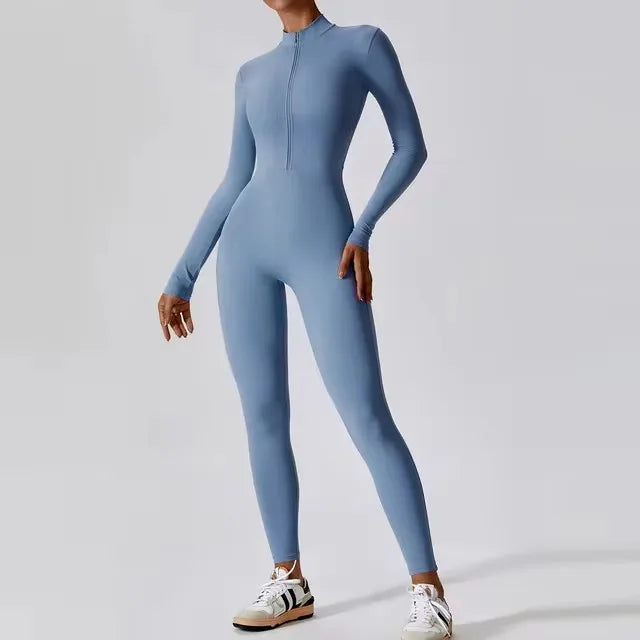 Long Sleeve Zip Fitness Jumpsuit