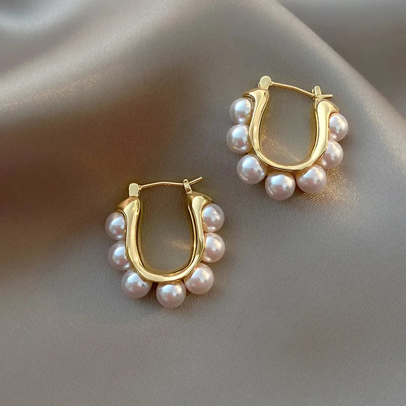 Pearl Accent Hoop Earrings