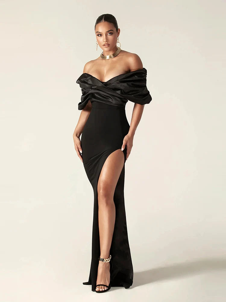 Off-Shoulder Satin Evening Gown