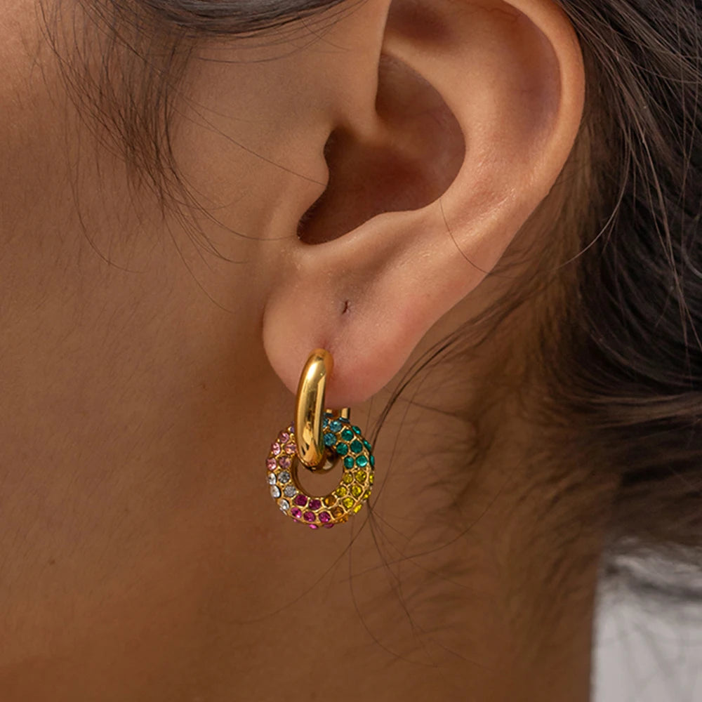 Rainbow Crystal Hoop Earrings