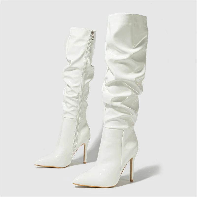 Sleek Patent Ruched Over-the-Knee Boots