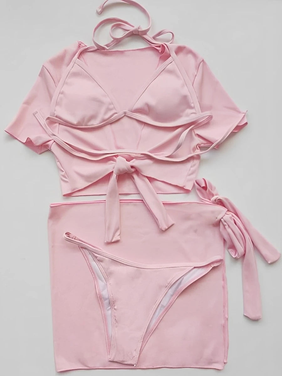 Tie Front Bikini Set with Matching Cover-Up Skirt