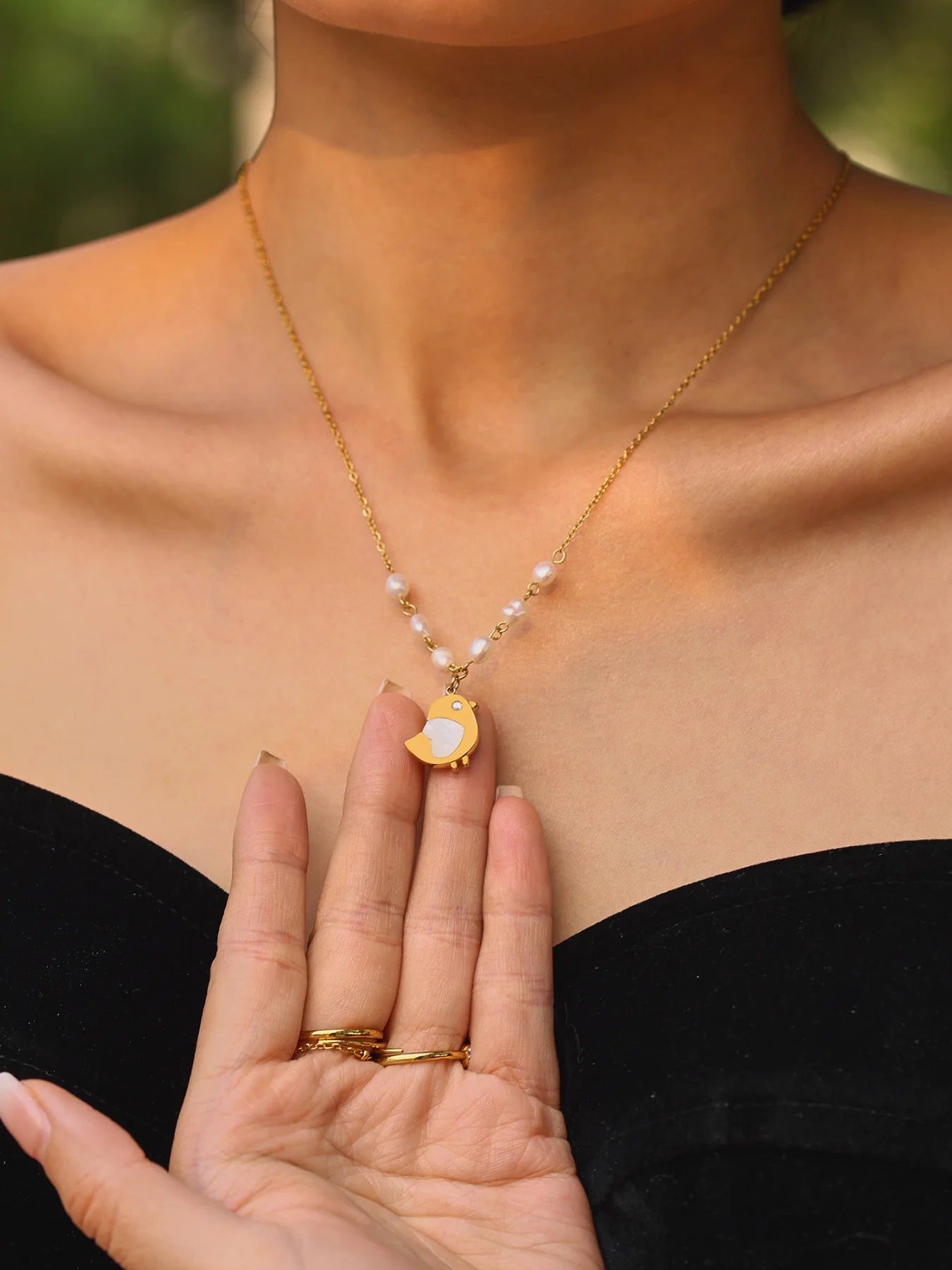 Pearl & Bird Charm Necklace