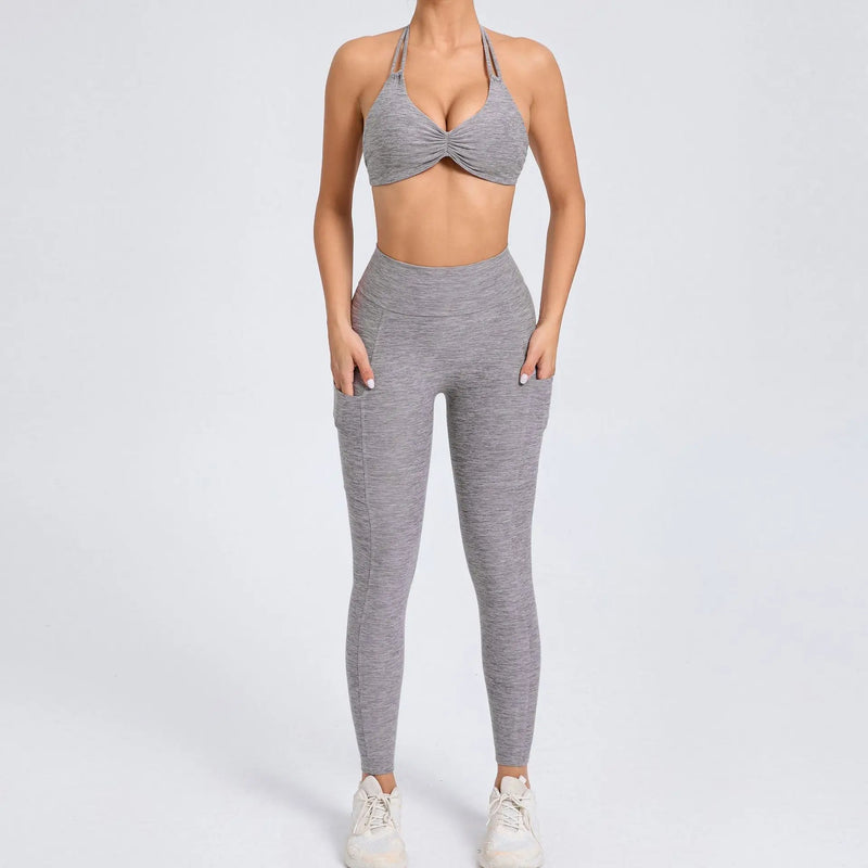 Halter & Ruched Leggings Workout Set