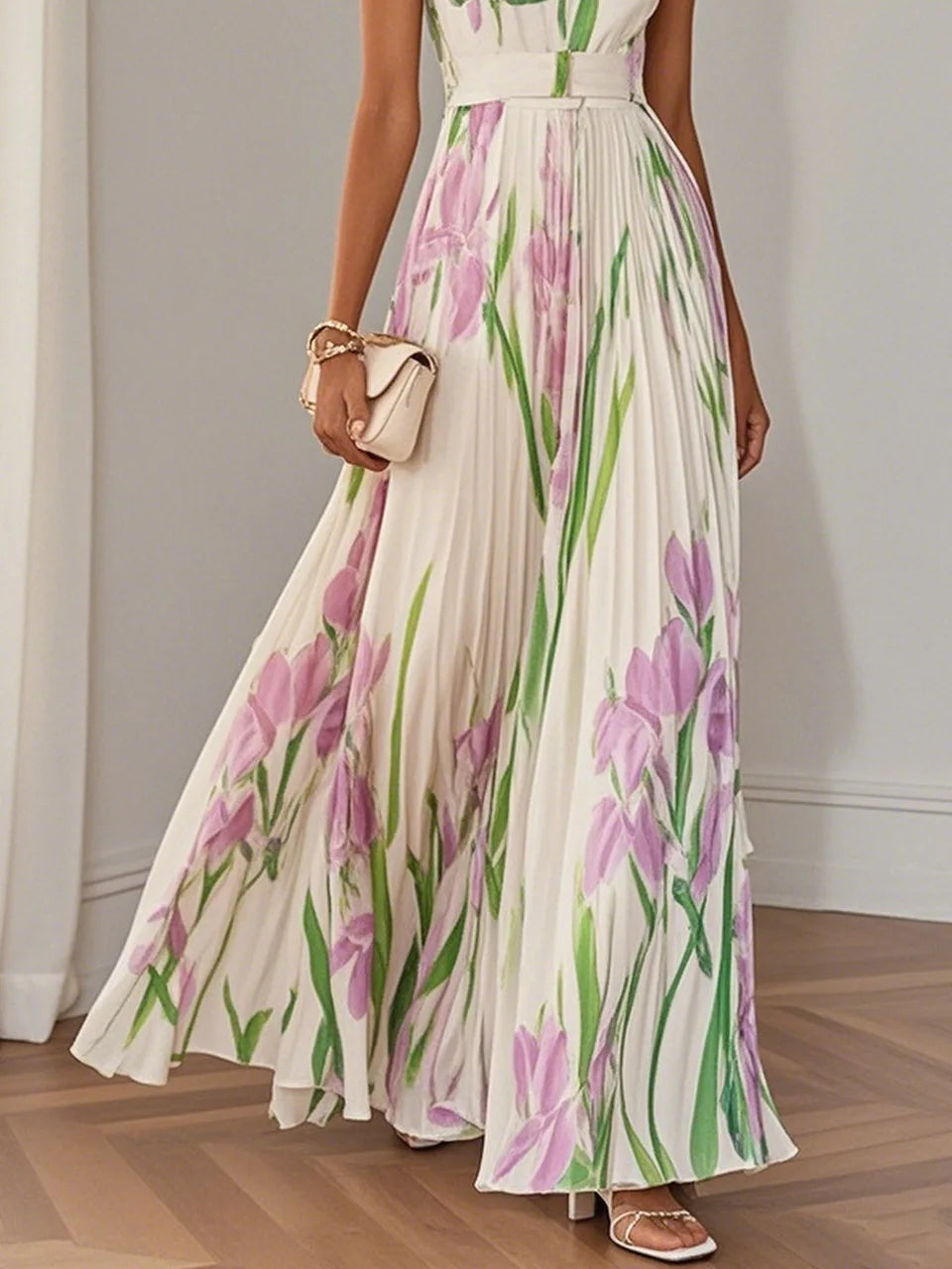 Floral Pleated Maxi Dress