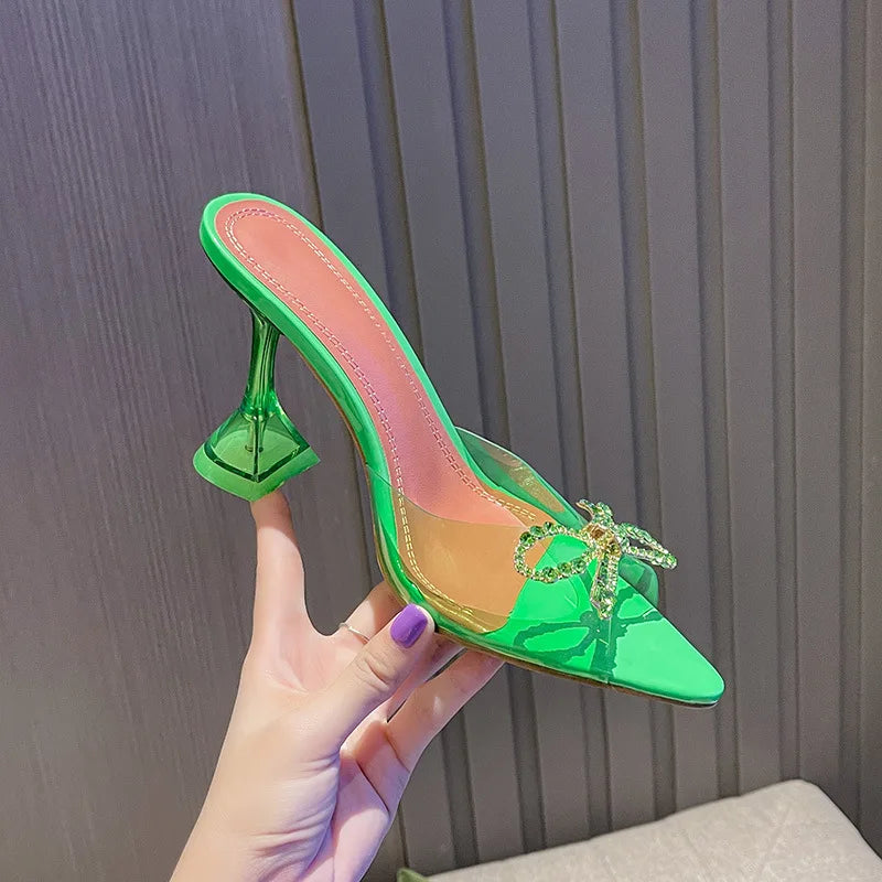 Crystal Bow Slip-On Heels