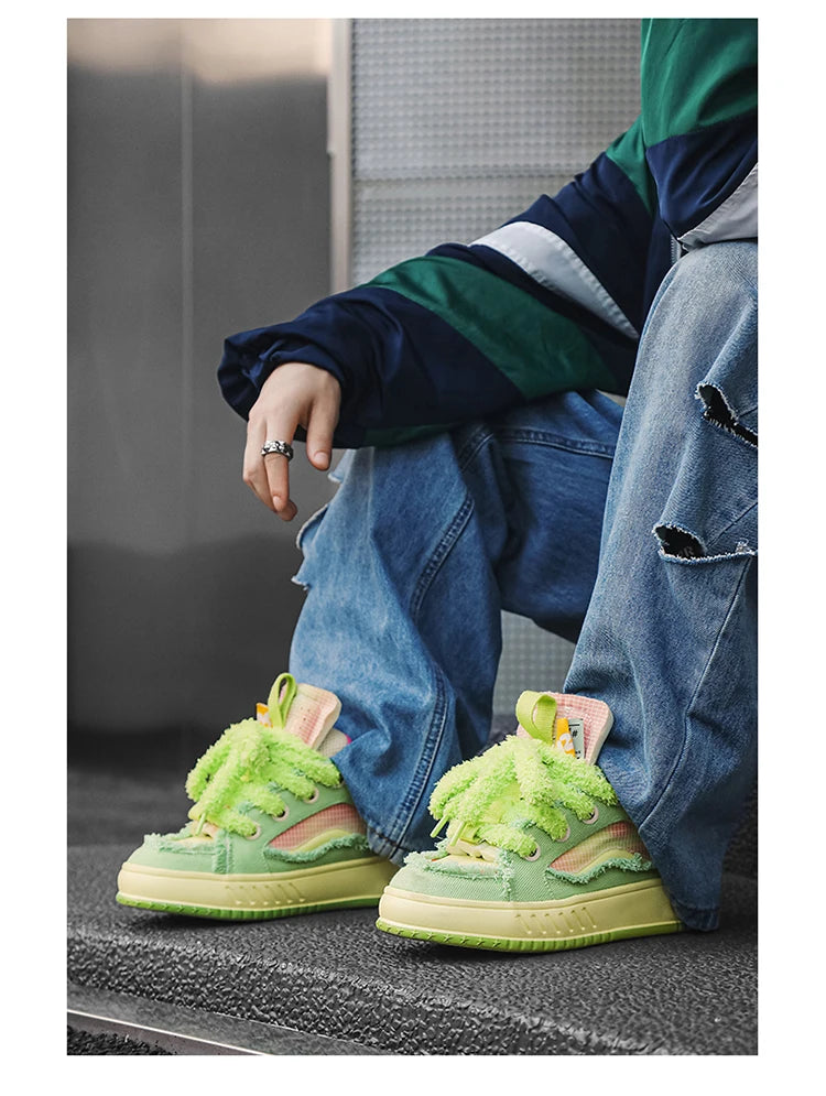 Fuzzy Lace Retro Sneakers