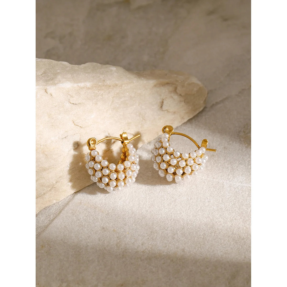 Pearl Cluster V Hoop Earrings