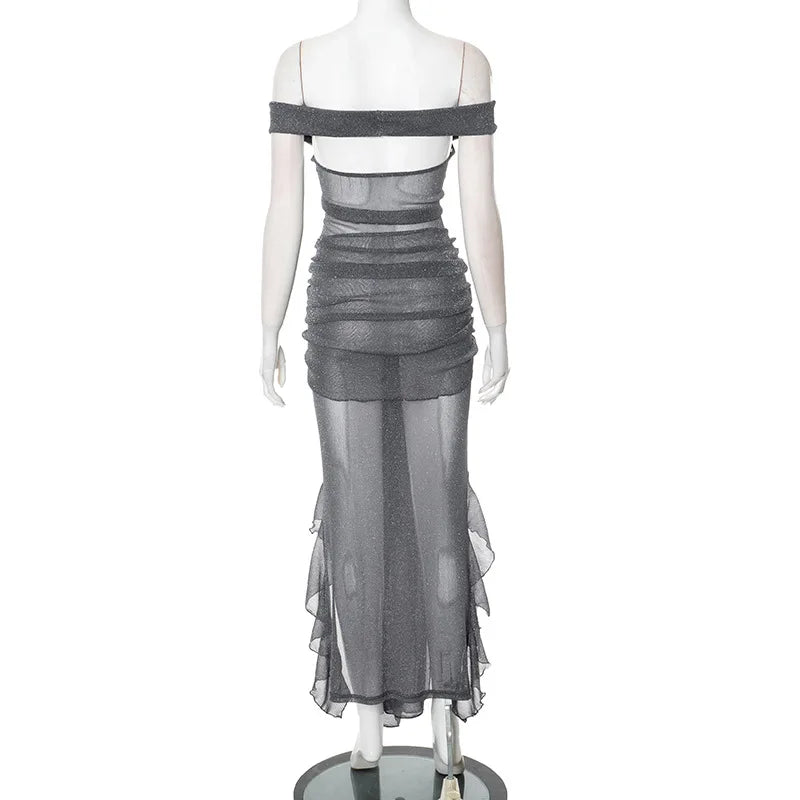 Sheer Glitter Cutout Maxi Dress