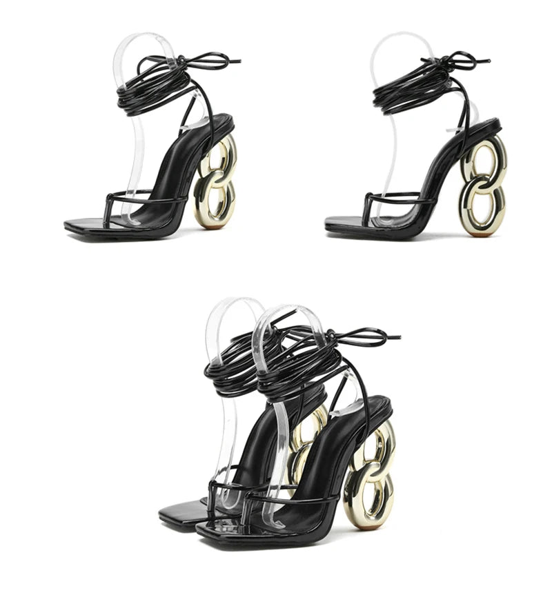 Sculpted Loop Heel Lace-Up Sandals