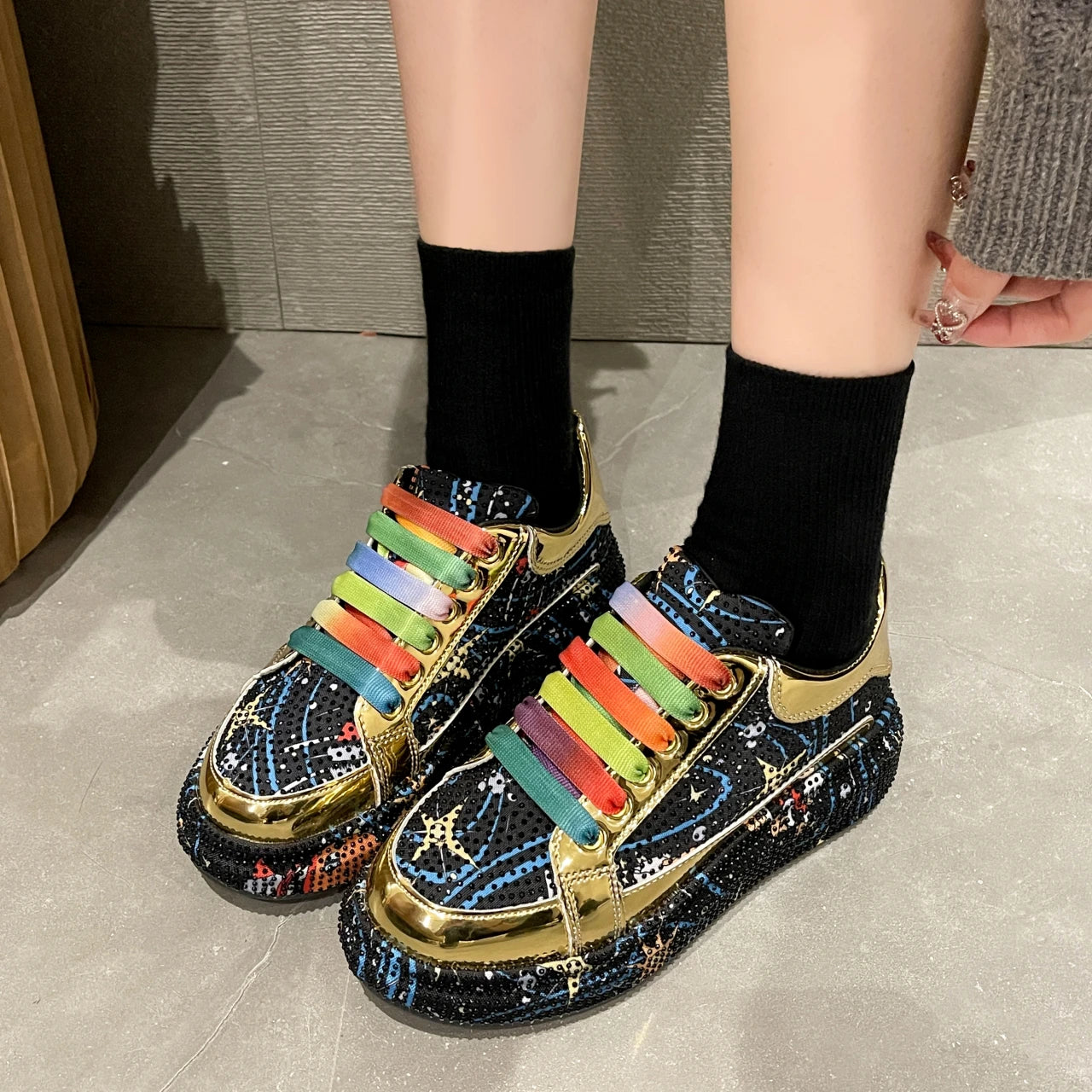 Rainbow Lace Metallic Sneakers