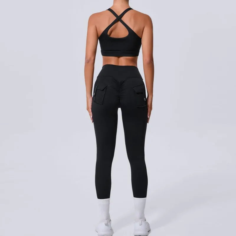 Cutout Sports Bra & High-Waist Pocket Leggings Set