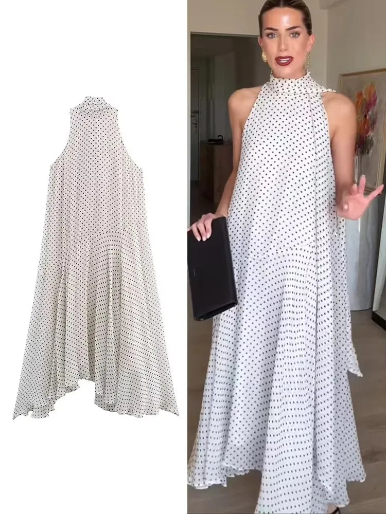 Polka Dot High Neck Swing Maxi Dress
