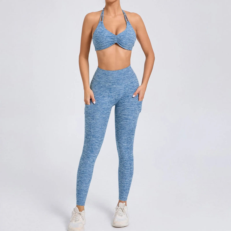 Halter & Ruched Leggings Workout Set