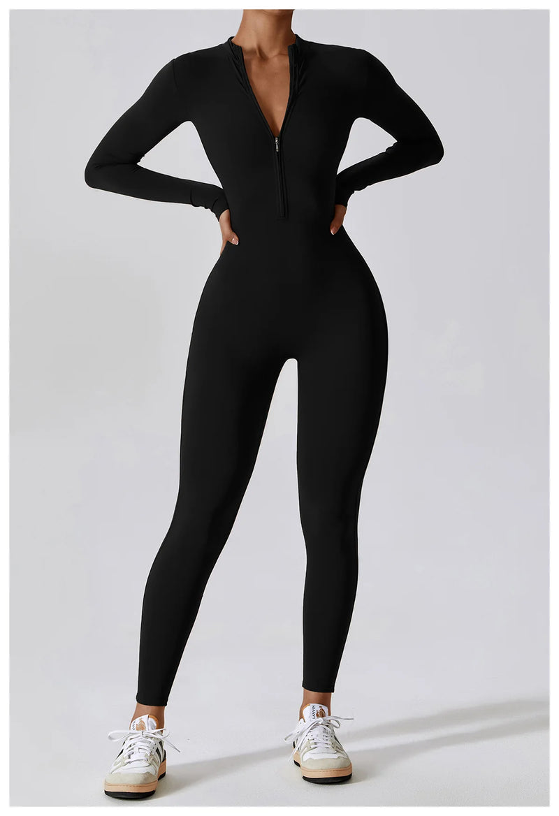 Long Sleeve Zip Fitness Jumpsuit