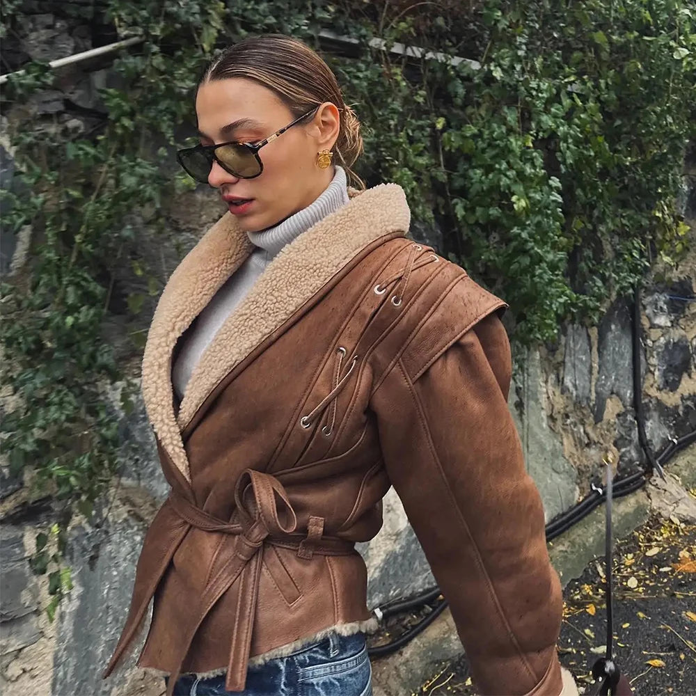 Belted Faux Shearling Jacket