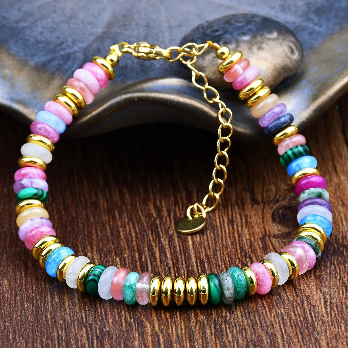 Multicolor Beaded Bracelet with Gold Accents