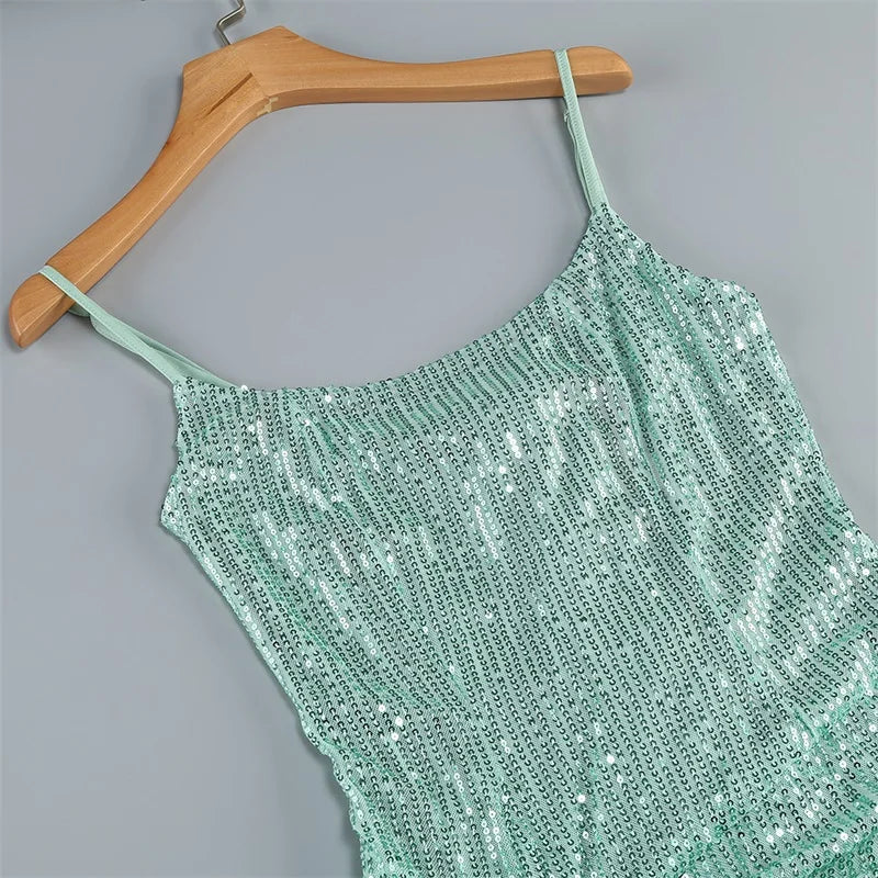 Sequin Spaghetti Strap Evening Gown