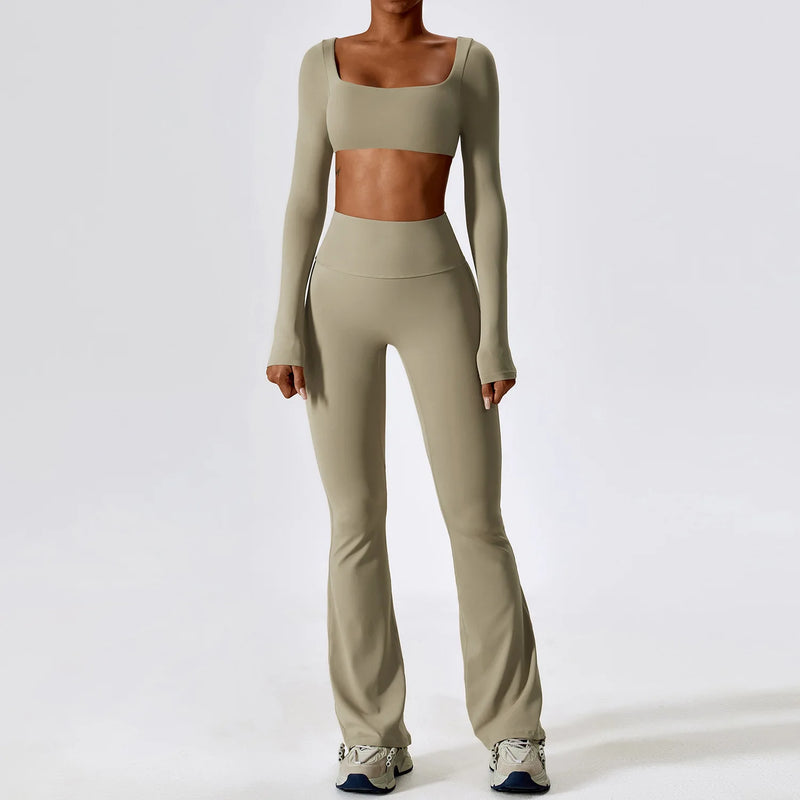 Long Sleeve Crop Top & Flare Pants Set