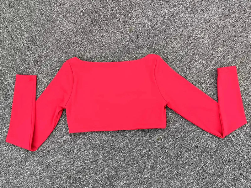 Square Neck Long Sleeve Crop Top
