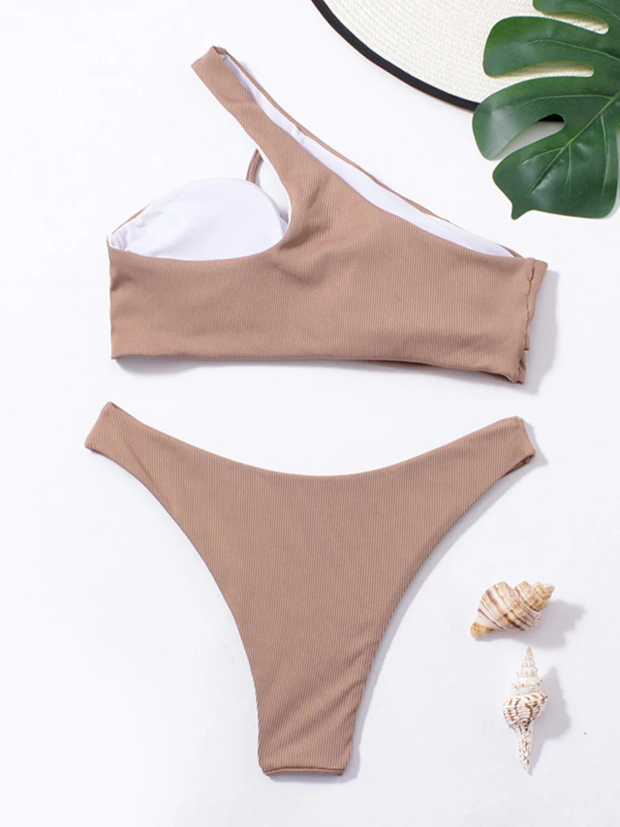 Ribbed Asymmetrical Bikini Set
