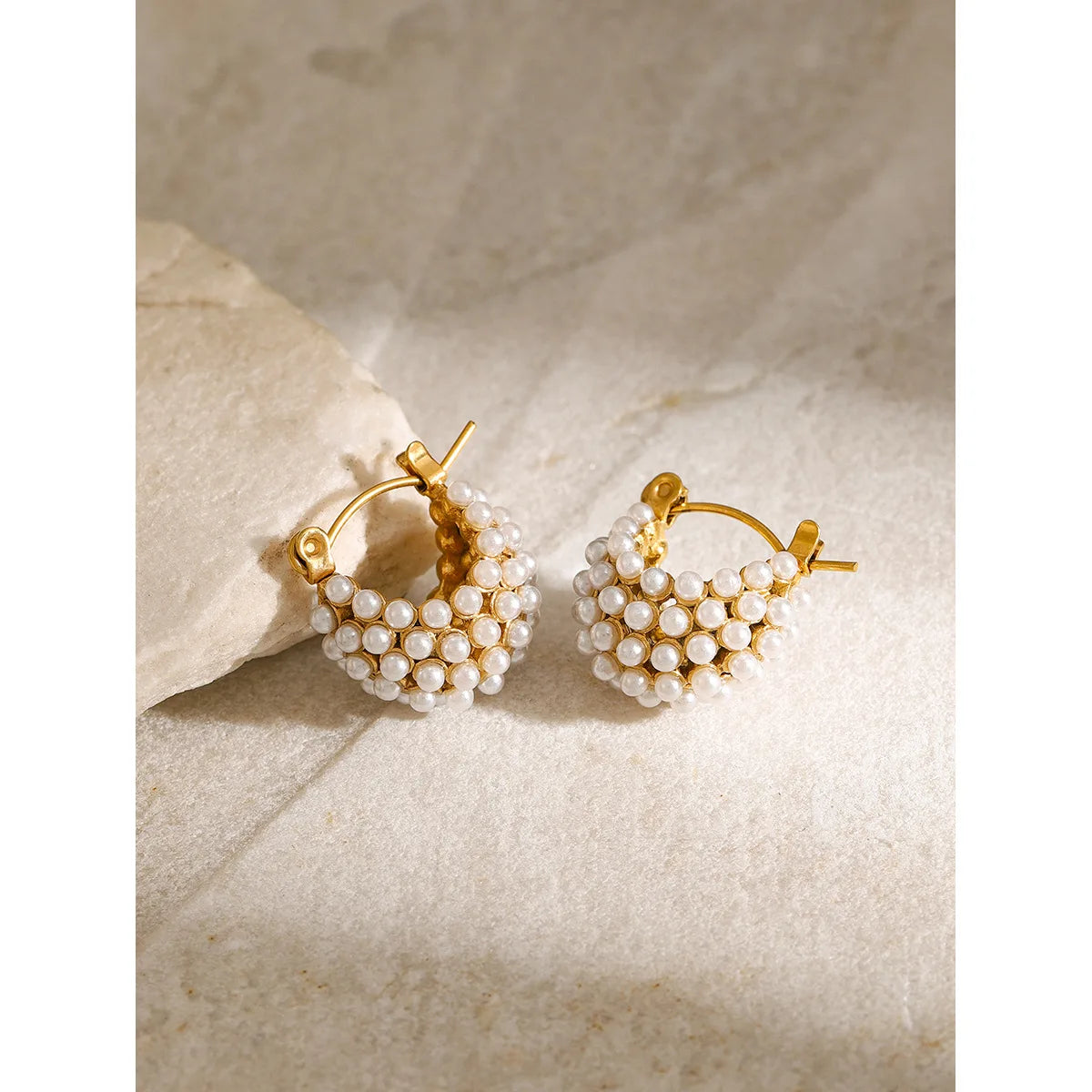 Pearl Cluster V Hoop Earrings