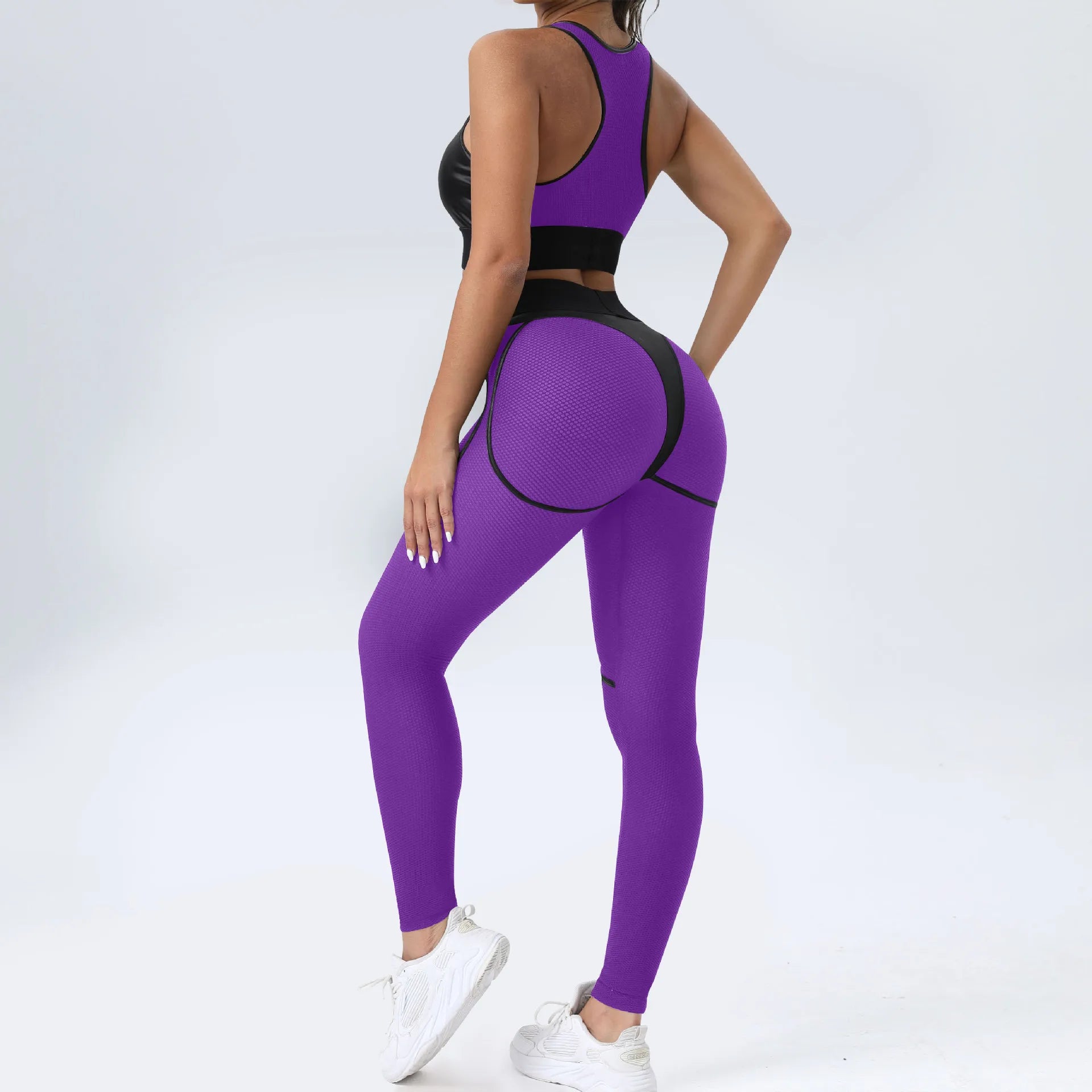 Faux Leather & Mesh Workout Set