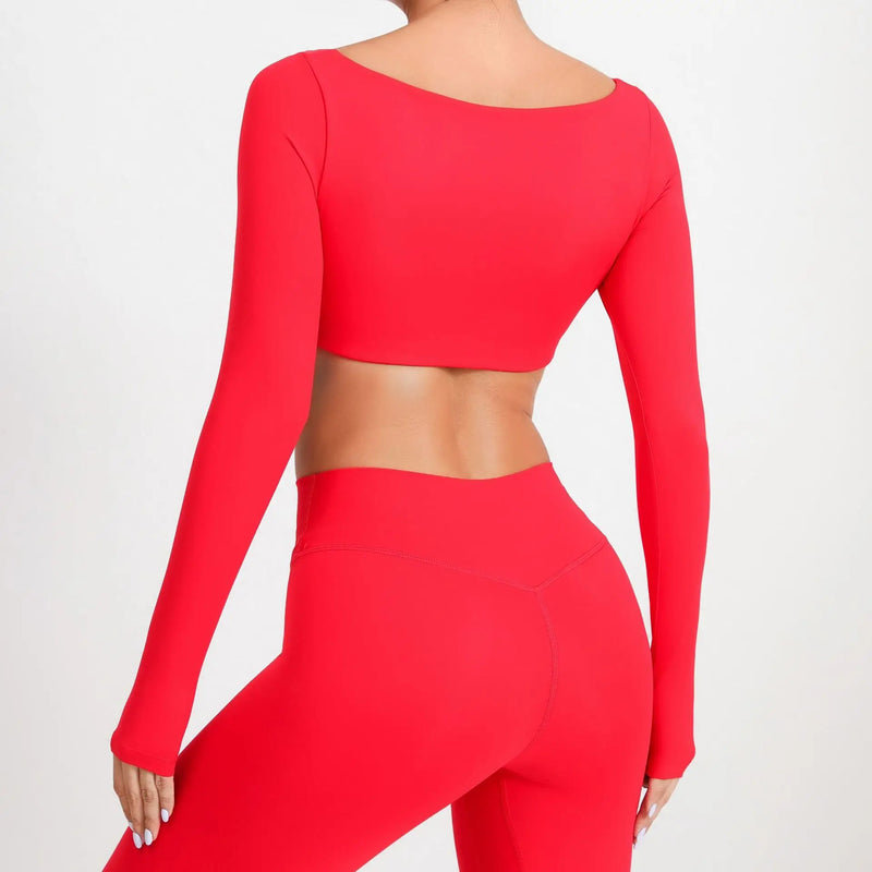 Square Neck Long Sleeve Crop Top