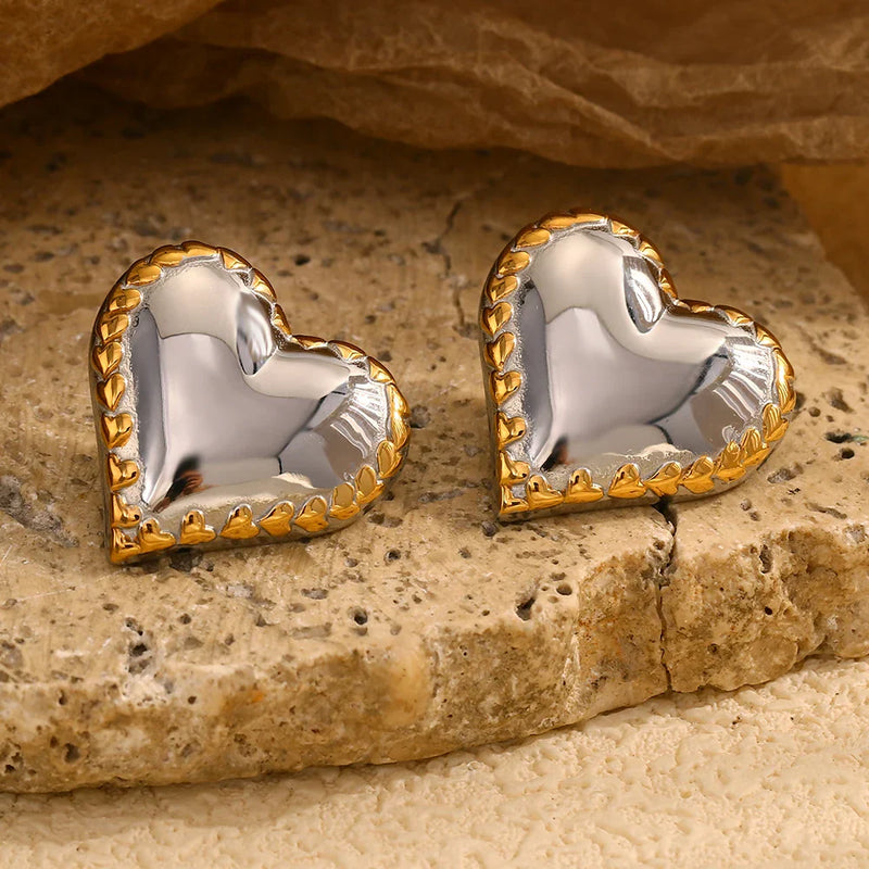 Mixed Color Heart Stud Earrings