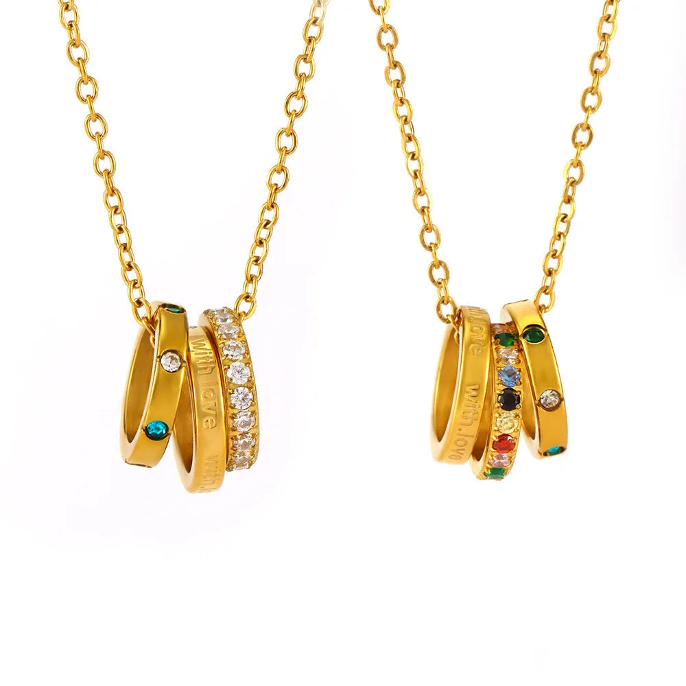 Golden Multi-Ring Pendant Necklace
