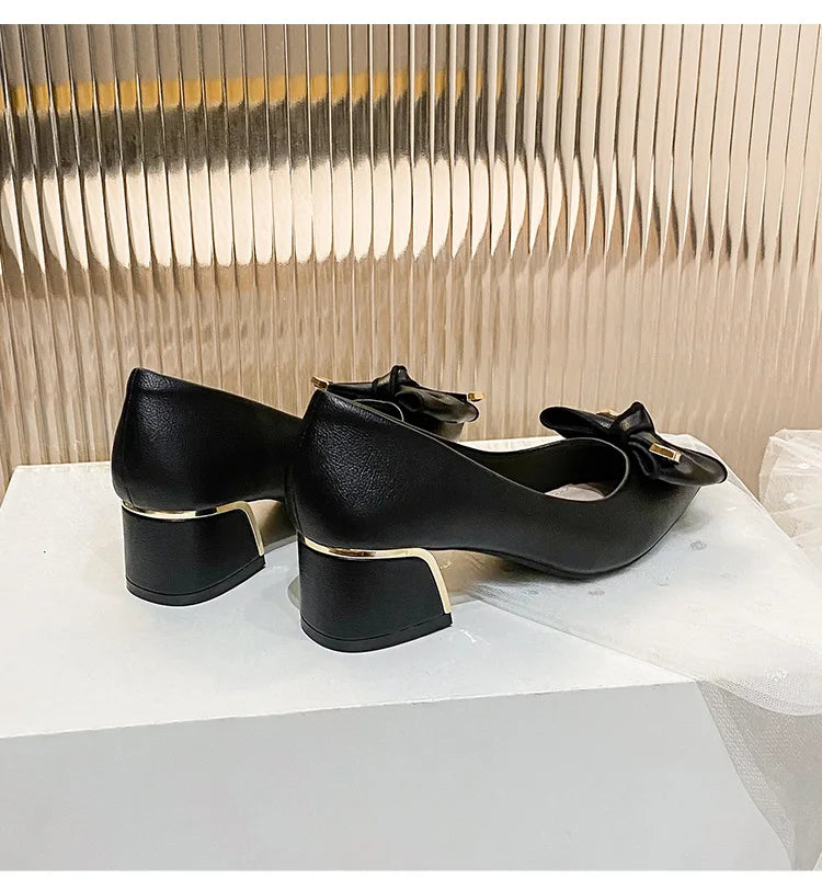 Bow Accent Block Heel Pumps