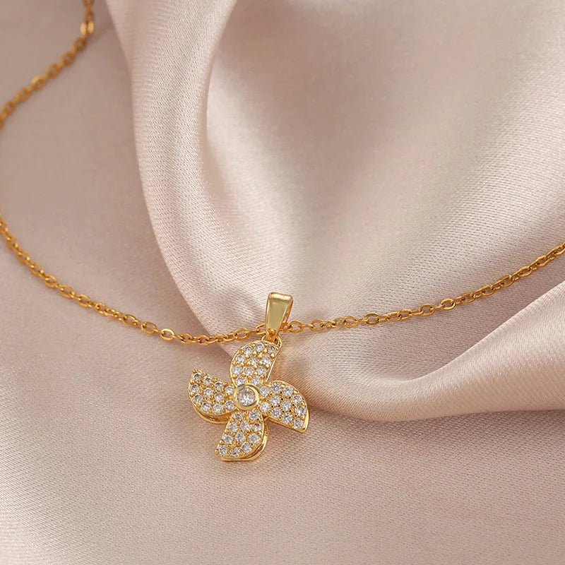 Crystal Flower Pendant Necklace