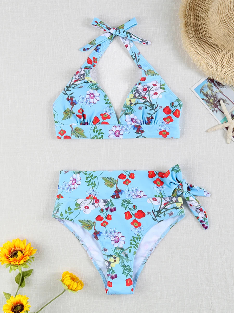 Swirl High-Waist Halter Bikini Set