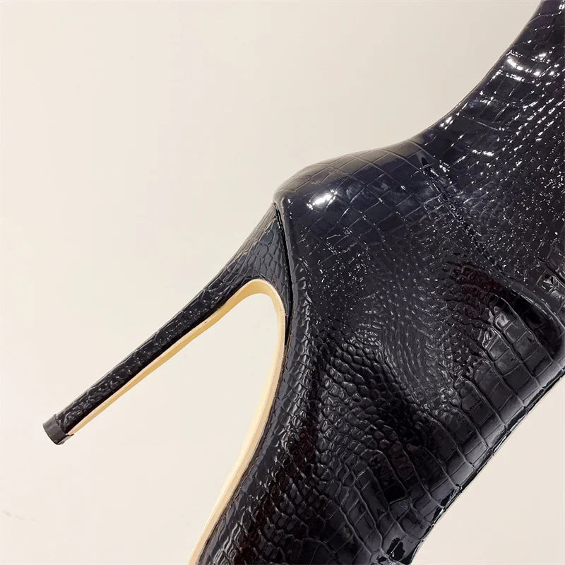 Knee-High Faux Croc Stiletto Boots