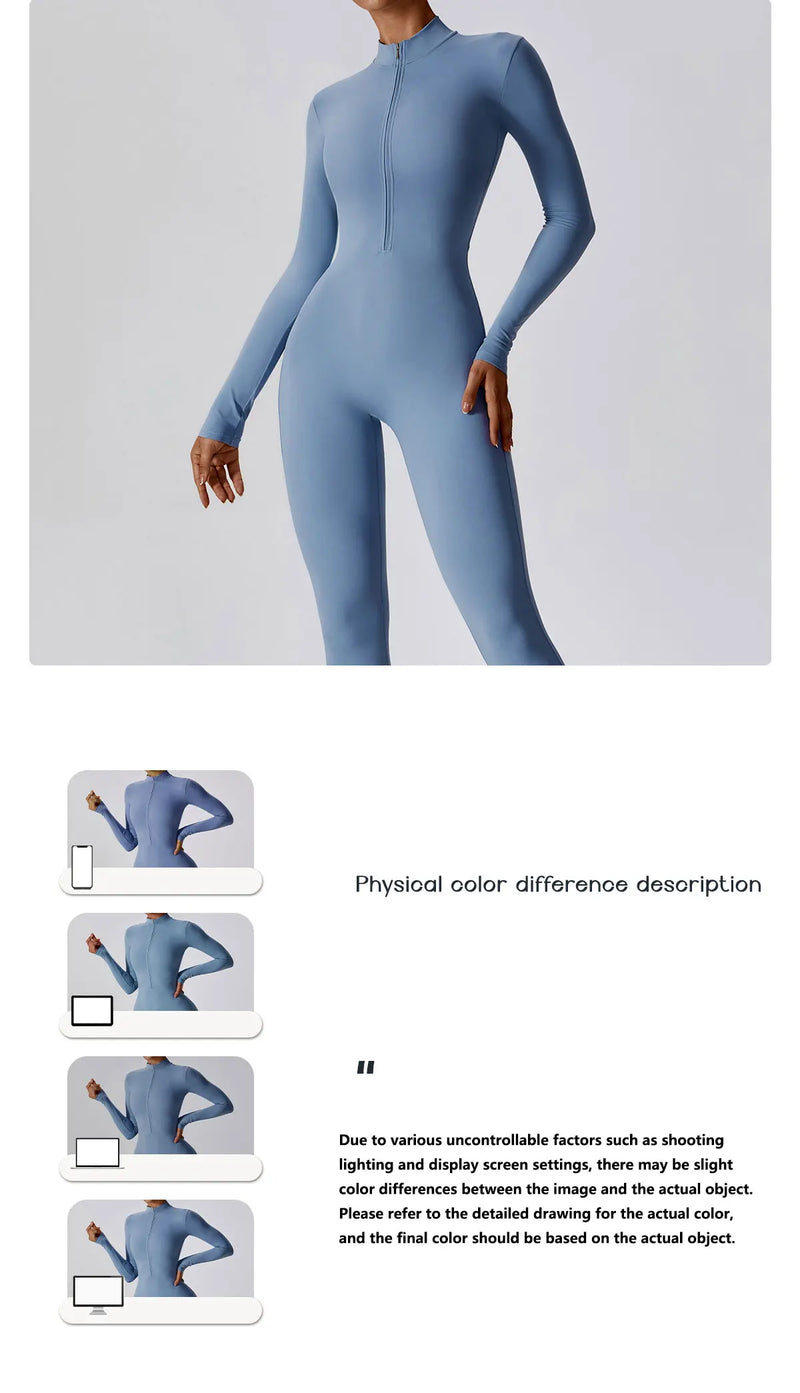 Long Sleeve Zip Fitness Jumpsuit