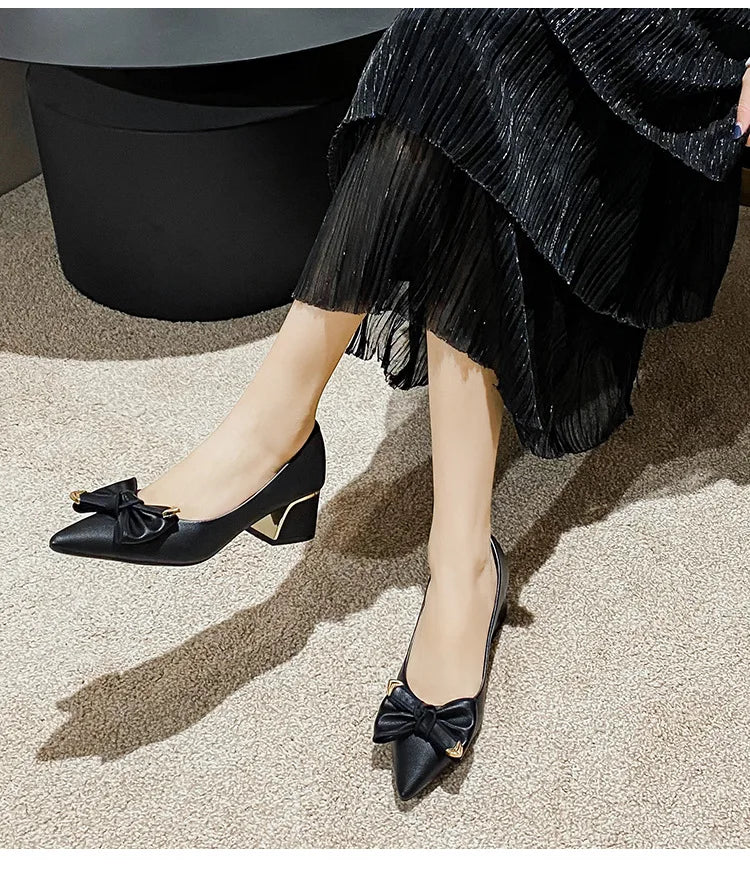 Bow Accent Block Heel Pumps