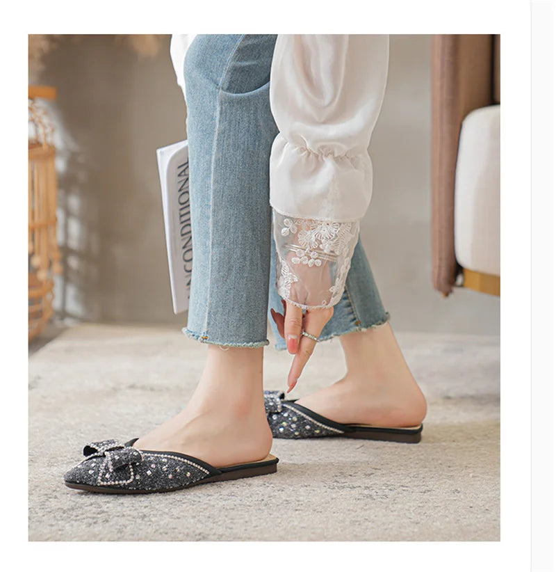 Crystal Bow Pointed Flats