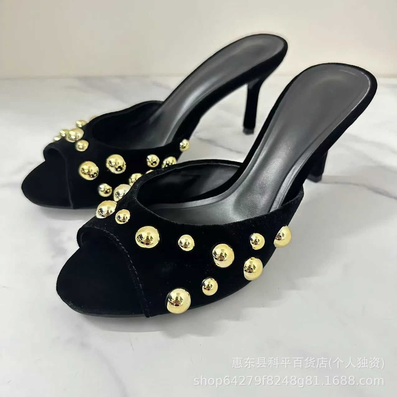 Studded Block Heel Mules
