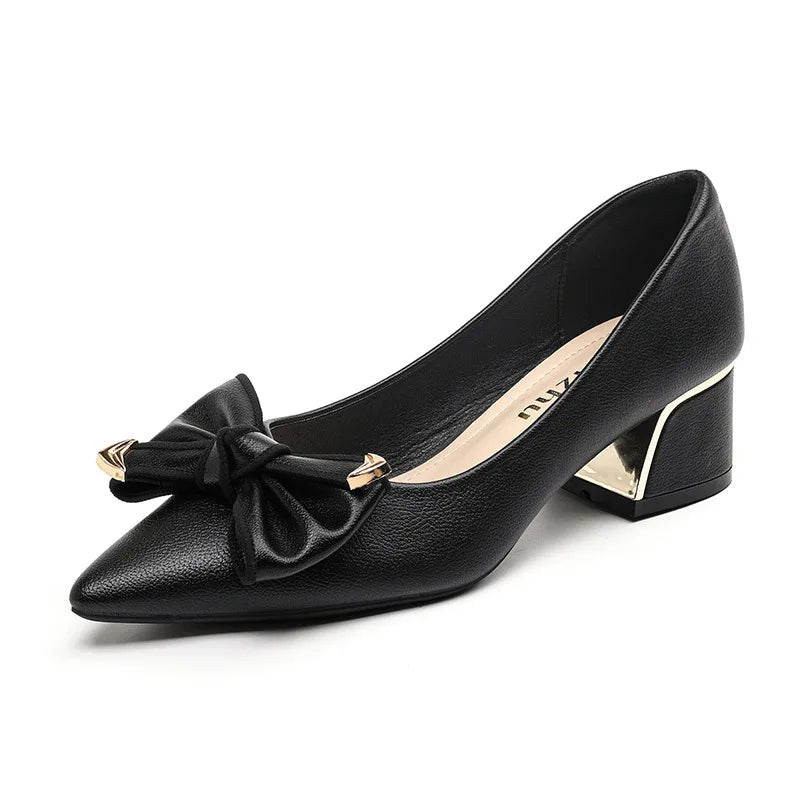 Bow Accent Block Heel Pumps